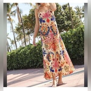 Natural Life Gracie Slip Maxi Dress - Cream Motif Sz S GUC